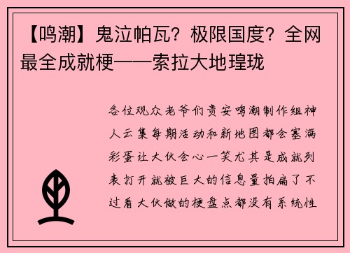 【鸣潮】鬼泣帕瓦？极限国度？全网最全成就梗——索拉大地瑝珑