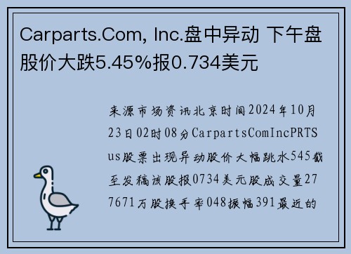 Carparts.Com, Inc.盘中异动 下午盘股价大跌5.45%报0.734美元