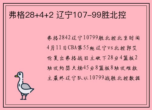 弗格28+4+2 辽宁107-99胜北控