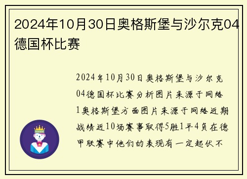 2024年10月30日奥格斯堡与沙尔克04德国杯比赛