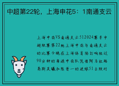 中超第22轮，上海申花5：1南通支云